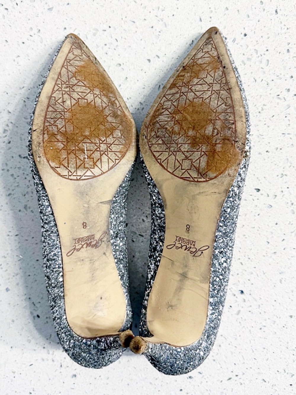 Jewel Badgley Mischka Heels Silver Glitter Size 8 Pointed Toe Pumps - Picture 10 of 12